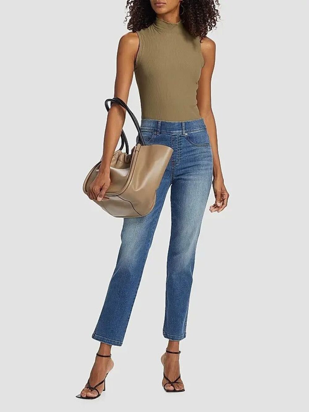 Women's Spanx Straight Leg High Rise Stretch Denim Ankle Jeans Vintage Indigo L